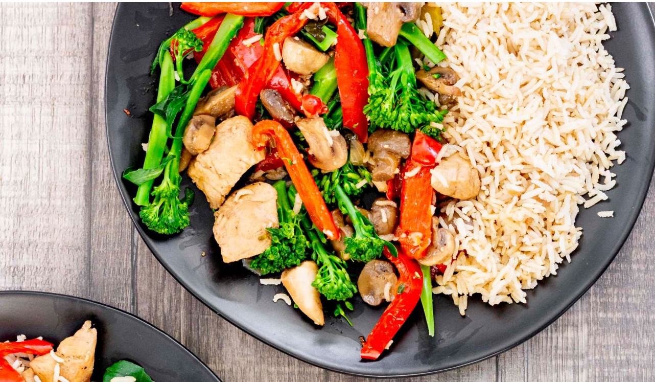 Spicy Coconut Chicken & Vegetable Stir-Fry with Brown Rice